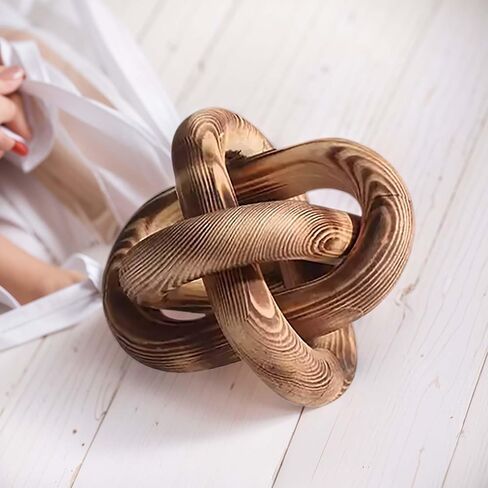 Wood Chain Link Decor-3 Link Wood Knot Decor Hand Carved Coffee Table Decor Farmhouse Rustic Shelf Decor Boho Modern Simplicity Decorative Objects for Living Room Bedroom Decorations (Retro) in Saudi Arabia