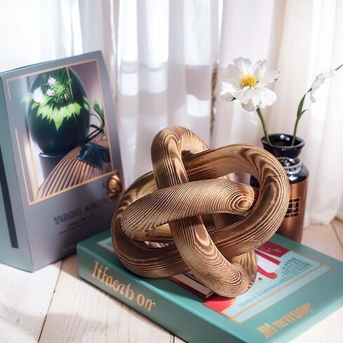 Wood Chain Link Decor-3 Link Wood Knot Decor Hand Carved Coffee Table Decor Farmhouse Rustic Shelf Decor Boho Modern Simplicity Decorative Objects for Living Room Bedroom Decorations (Retro) in Saudi Arabia