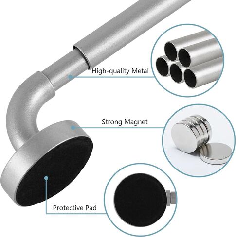 TYRON 2 Pack Magnetic Curtain Rod for Metal Doors Adjustable 18-30 Inch, 3/8 in. Diameter, French Door Magnetic Curtain Rods, Magnetic Cafe Curtain Rod(Black) in Saudi Arabia