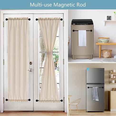 TYRON 2 Pack Magnetic Curtain Rod for Metal Doors Adjustable 18-30 Inch, 3/8 in. Diameter, French Door Magnetic Curtain Rods, Magnetic Cafe Curtain Rod(Black) in Saudi Arabia