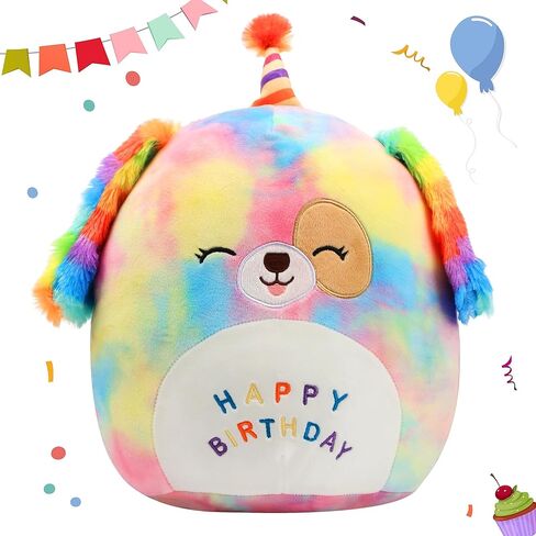 Easfan 8’’ Rainbow Birthday Dog Plush Pillow Soft Puppy Plush Toy Cute Dog Stuffed Animal Birthday Gift for Kids Toddlers in Kuwait