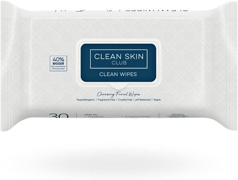 Clean Skin Club XL Premium Face Wipes, 40% Larger Than Normal Wipes, Extra Moist Makeup Removing Towelettes, 30 Count, Facial Cleansing Cloth, Fragrance Free, No Alcohol or Chemicals in Kuwait