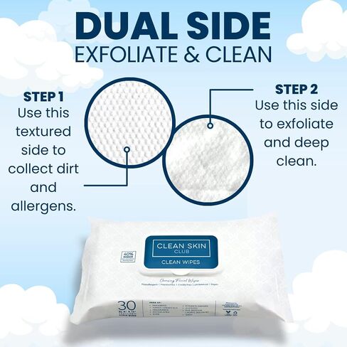 Clean Skin Club XL Premium Face Wipes, 40% Larger Than Normal Wipes, Extra Moist Makeup Removing Towelettes, 30 Count, Facial Cleansing Cloth, Fragrance Free, No Alcohol or Chemicals in Kuwait