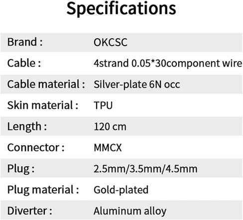 okcsc Earphone Cable MMCX Cable Silver Plated High Purity Monocrystalline Copper Fits for Final Audio E4000/E5000/B1/B2/B3/A8000/Make1/Make2/Make3 IEM Cable with 2.5mm Plug in Saudi Arabia