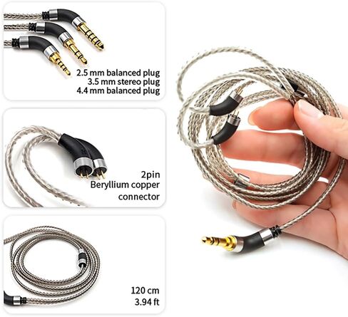 okcsc Earphone Cable MMCX Cable Silver Plated High Purity Monocrystalline Copper Fits for Final Audio E4000/E5000/B1/B2/B3/A8000/Make1/Make2/Make3 IEM Cable with 2.5mm Plug in Saudi Arabia