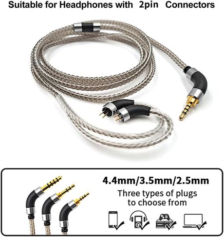 okcsc Earphone Cable MMCX Cable Silver Plated High Purity Monocrystalline Copper Fits for Final Audio E4000/E5000/B1/B2/B3/A8000/Make1/Make2/Make3 IEM Cable with 2.5mm Plug in Saudi Arabia