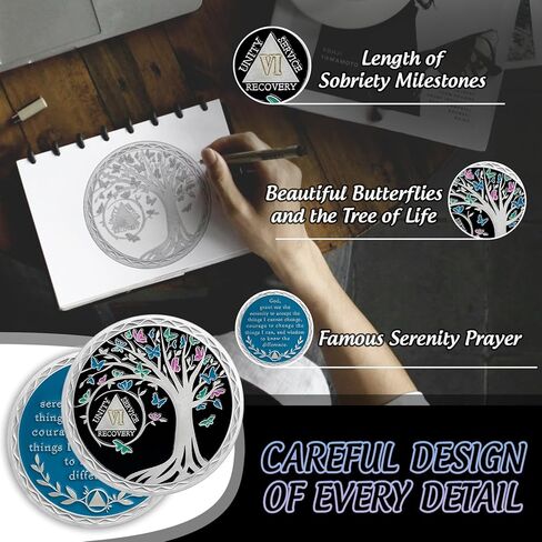 عملة رصانة لمدة 10 سنوات، ورقائق وميداليات شجرة الحياة AA، ورمز رقاقة استرداد الرصانة | هدايا الرصانة للرجال والنساء الذين يحتفلون بالتعافي من مدمني الكحول المجهولين in Kuwait