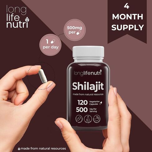 مستخلص شيلاجيت النقي من الهيمالايا مع 15% حمض الفولفيك - 120 كبسولة نباتية، كمية تكفي 4 أشهر، مكمل عضوي للحيوية والوضوح العقلي، صنع في الولايات المتحدة الأمريكية، خالي من الغلوتين، غير معدل وراثيًا in Kuwait