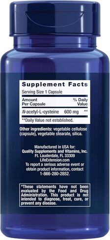 Life Extension N-Acetyl-L-Cysteine (NAC), Immune, Respiratory, Liver Health, NAC 600 mg, Potent antioxidant Support, Free-radicals, Easy to Absorb - Two Pack x 60 Capsules in Kuwait