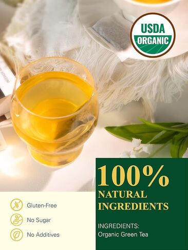 GLDNT Organic Green Tea Bags, Natural Pure Organic Green Tea, Super Antioxidant, Caffeinated, 100 Count in Saudi Arabia