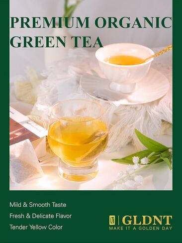 GLDNT Organic Green Tea Bags, Natural Pure Organic Green Tea, Super Antioxidant, Caffeinated, 100 Count in Saudi Arabia