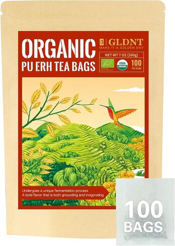 GLDNT Organic Green Tea Bags, Natural Pure Organic Green Tea, Super Antioxidant, Caffeinated, 100 Count in Saudi Arabia