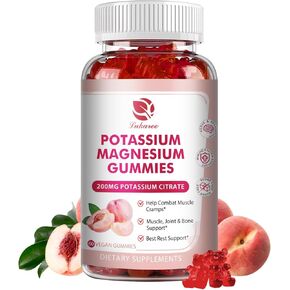 Magnesium Potassium Supplement Gummies - New Flavor Calm Magnesium Glycinate Gummies 500mg & Potassium Citrate 200mg Plus Omega 3, B6, D3, K2 & Calcium for Zzz, Leg Cramps & Muscle - 60 Gummies