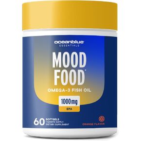 Oceanblue Essentials Mood Food – 60ct – Burpless Fish Oil – High Potency Omega-3 EPA for Mood and Heart Support – Easy to Swallow Softgels – Tasty Orange Flavor – 1 Month Supply