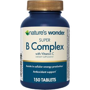 Nature's Wonder Super B Complex with Vitamin B12, Vitamin C, Folic Acid & More for Energy Metabolism, Immune and Nervous System Support, Supports Skin & Muscle Health, 150 Days Supply, 150 Tablets