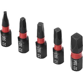 5PCS Robertson Square Drive Bits, Premium S2 Alloy Steel Square Drill Bit Set, Size # 0,1,2,3,4, 1/4 Inch Hex Shank, 1 inch Long