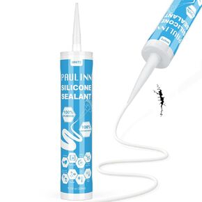 Silicone Caulk, 100% Silicone Waterproof Sealant Adhesive Caulking Tool for RV Marine Home Window Roof Door Kitchen Bathroom Bathtub Shower Auto Leak Seal, White, 9.5 oz Cartridge, 4 Packs