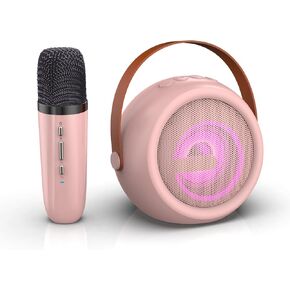 Kids Karaoke Machine, Portable Bluetooth Speaker with Wireless Microphone (Beige 2 Mic)