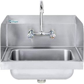 Stainless Steel Sink with Faucet,Commercial Wall Mount Hand Basin for Washing for Restaurant, Kitchen and Home, 17 x 15 Inches