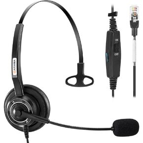 Arama RJ9 Telephone Headset with Noise Canceling Mic, Corded Phone Headsets for Office Phones Compatible with Mitel ShoreTel Polycom Plantronics Toshiba Digium Nortel Landline Phones