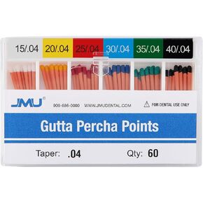 JMU Dental Gutta Percha Points .02 مستدق، #15، صندوق مقاوم للانسكاب، 120 قطعة in Kuwait