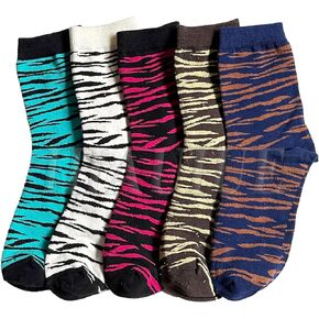 Zebra Pattern Crew Socks Animal Print Funny Crazy Novelty Socks Cool boot Socks for Women, Men, Ladies, Girls, 5 Pack