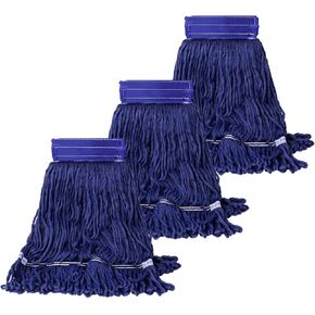 3 Pack Heavy Duty Commercial Mop Head Replacement for Floor Cleaning, Wet Industrial Cotton Looped End String Cleaning Mop Head Refill for Home/Industrial/Commercial Cleaning (Blue)