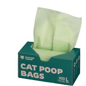 Panther Armor Cat Poop Bags, 100 Unscented Pet Waste Bags, 13x9in Kitty Litter Bags, Leak Proof Cat Litter Bags for Poop, Odor Proof Cat Litter Disposal Bags