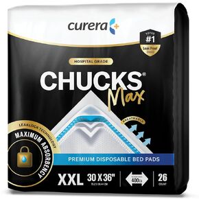 Hospital Medical Bed Linens Chucks MAX Hospital Bed Pads Disposable Adult 30 x 36 Breathable Incontinence Pads - XX-Large Pee Pads for Elderly Adults - Heavy Duty Absorbency Underpads [26 Pads]