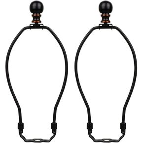 Helunsi 10 Inch Lamp Harp, 2 Set Black Lamp Shade Harp Holder with Finial, DIY Detachable Replacement Lampshade Adapter Harp Bracket Hardware for Table/Floor Lamps Accessories Parts Repair - Metal
