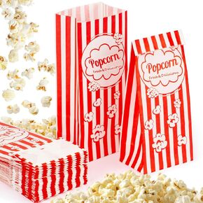 50 Popcorn Bags Individual Servings - Flat Bottom Paper Popcorn Food Bags Party Pop Corn Sleeves Bulk Carnival Halloween Snack Packs Gift Favor Treat bolsas para palomitas Movie Night Supplies