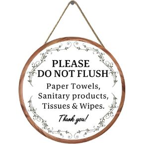 Vintage Style Warning Sign Plaque: Do Not Flush Paper Towels, Sanitary Products, Tissues & Wipes, 12 x 12 inches (White-12")