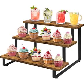 ELITEROO 3-Step Tiered Corner Display Shelves, Portable Wooden Retail Cupcake Food Stand Display Table, Collectibles Riser Tower Stand, Vendors Display Shelf Rack, Farmers Market Counter Top Risers