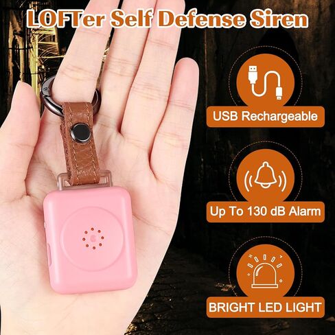 PA01 Fashion Leather Keychain Personal Alarm , Siren for Women, Students, Kids, Elderly, Girls, Panic Alarm, Rechargeable, 130dB extra loud with LED Flashlight. in Saudi Arabia