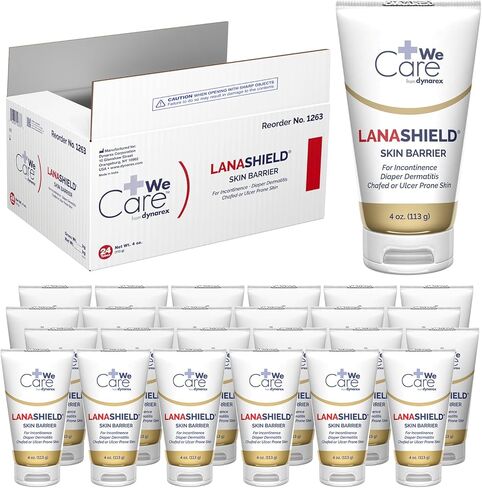 Dynarex LanaShield Skin Protectant Cream - Chafing Cream For Adult Diaper Dermatitis Rash - Seals Moisture & Protects Dry, Cracked Skin - 4oz Tube, 24 Per Case in Kuwait