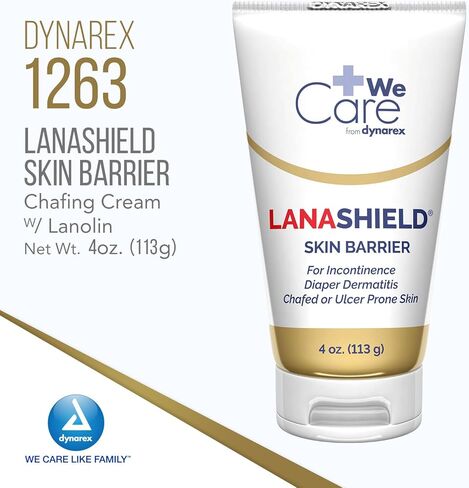 Dynarex LanaShield Skin Protectant Cream - Chafing Cream For Adult Diaper Dermatitis Rash - Seals Moisture & Protects Dry, Cracked Skin - 4oz Tube, 24 Per Case in Kuwait