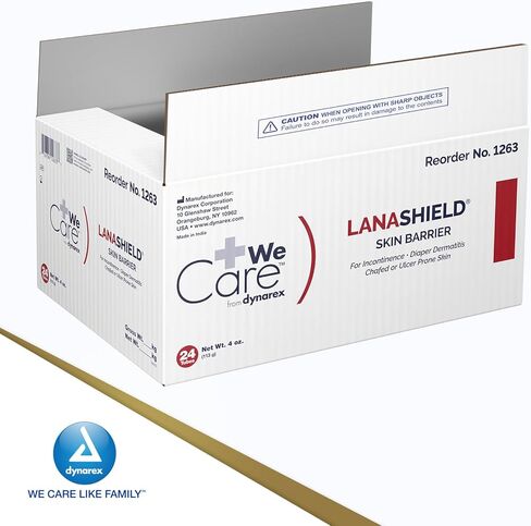 Dynarex LanaShield Skin Protectant Cream - Chafing Cream For Adult Diaper Dermatitis Rash - Seals Moisture & Protects Dry, Cracked Skin - 4oz Tube, 24 Per Case in Kuwait