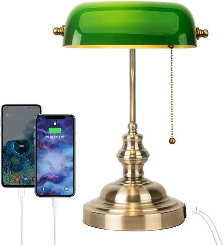FIRVRE Glass Bankers Lamp Desk Lamp Classic Retro Bronze Finish G9 Base Plug in Vintage Table lamp Reading Modern for Home Office nightstand Bedside Study Desk Library in Saudi Arabia