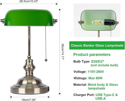 FIRVRE Glass Bankers Lamp Desk Lamp Classic Retro Bronze Finish G9 Base Plug in Vintage Table lamp Reading Modern for Home Office nightstand Bedside Study Desk Library in Saudi Arabia