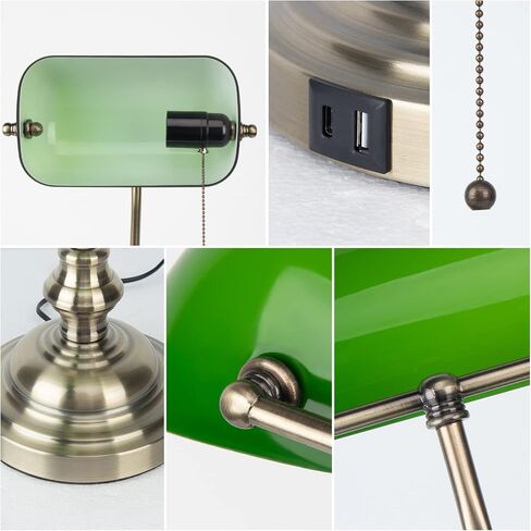 FIRVRE Glass Bankers Lamp Desk Lamp Classic Retro Bronze Finish G9 Base Plug in Vintage Table lamp Reading Modern for Home Office nightstand Bedside Study Desk Library in Saudi Arabia