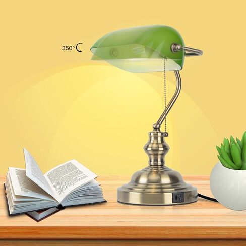FIRVRE Glass Bankers Lamp Desk Lamp Classic Retro Bronze Finish G9 Base Plug in Vintage Table lamp Reading Modern for Home Office nightstand Bedside Study Desk Library in Saudi Arabia
