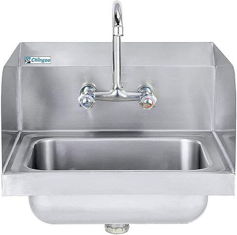 حوض من الفولاذ المقاوم للصدأ مع صنبور، حوض يد تجاري مثبت على الحائط لغسيل المطاعم والمطبخ والمنزل، مقاس 17 × 15 بوصة in Kuwait