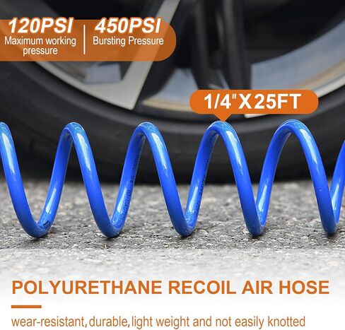 خرطوم هواء من البولي يوريثين بطول 25 قدمًا، قطر داخلي 1/4 بوصة، خرطوم ضاغط هواء قابل للسحب مع مقيد للانحناء، قارنة توصيل سريعة عالمية صناعية 1/4 بوصة (أحمر) in Kuwait