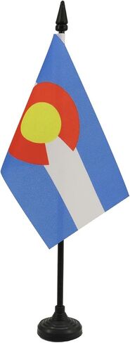 علم طاولة AZ FLAG نيو مكسيكو 5 بوصة × 8 بوصة - علم مكتب ولاية نوفو المكسيك الأمريكية 21 × 14 سم - عصا وقاعدة بلاستيكية سوداء in Kuwait