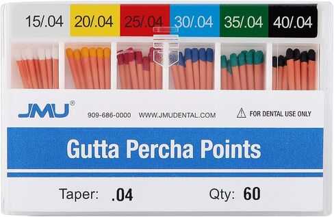 JMU Dental Gutta Percha Points .02 مستدق، #15، صندوق مقاوم للانسكاب، 120 قطعة in Kuwait