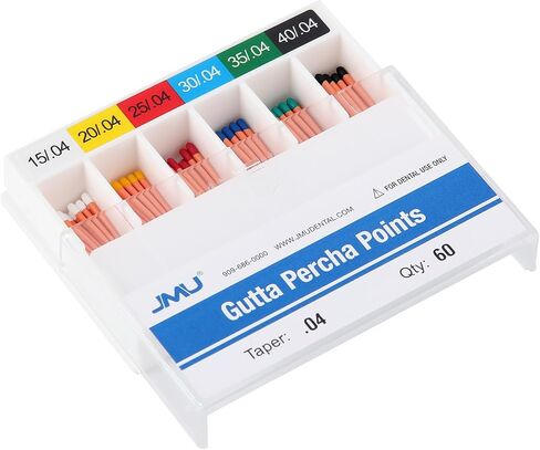 JMU Dental Gutta Percha Points .02 مستدق، #15، صندوق مقاوم للانسكاب، 120 قطعة in Kuwait