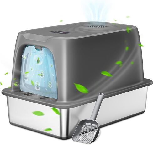 Smart Odor Control Cat Litter Box, Extra Large Stainless Steel Litter Box, Metal Cat Litter Box for Big & Multiple Cats, Non-Sticky, Anti-Leakage, Easy to Clean in Saudi Arabia