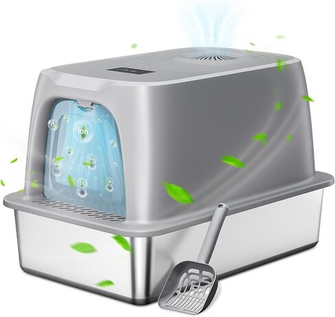 Smart Odor Control Cat Litter Box, Extra Large Stainless Steel Litter Box, Metal Cat Litter Box for Big & Multiple Cats, Non-Sticky, Anti-Leakage, Easy to Clean in Saudi Arabia