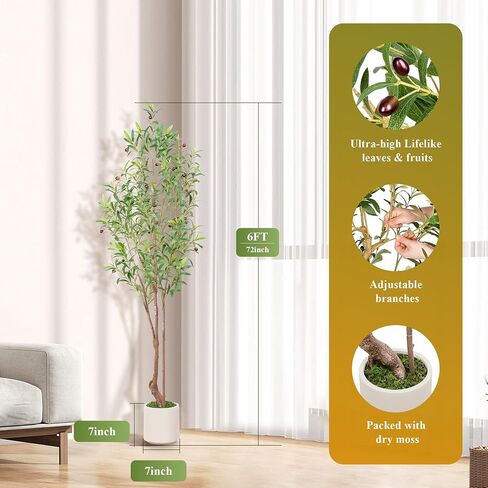 TAMIAIA™ Premium Artificial Olive Tree 6FT - Faux Olive Tree Artificial Indoor for Home Decor, Tall Fake Plants Olive Tree with Lifelike Branches & Greener Leaves & Ripe Fruits (5FT) in Saudi Arabia