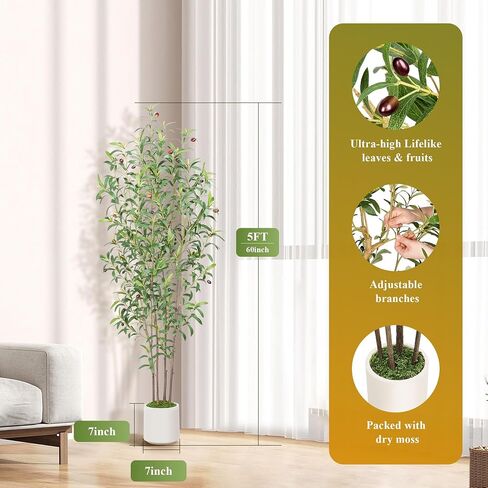 TAMIAIA™ Premium Artificial Olive Tree 6FT - Faux Olive Tree Artificial Indoor for Home Decor, Tall Fake Plants Olive Tree with Lifelike Branches & Greener Leaves & Ripe Fruits (5FT) in Saudi Arabia